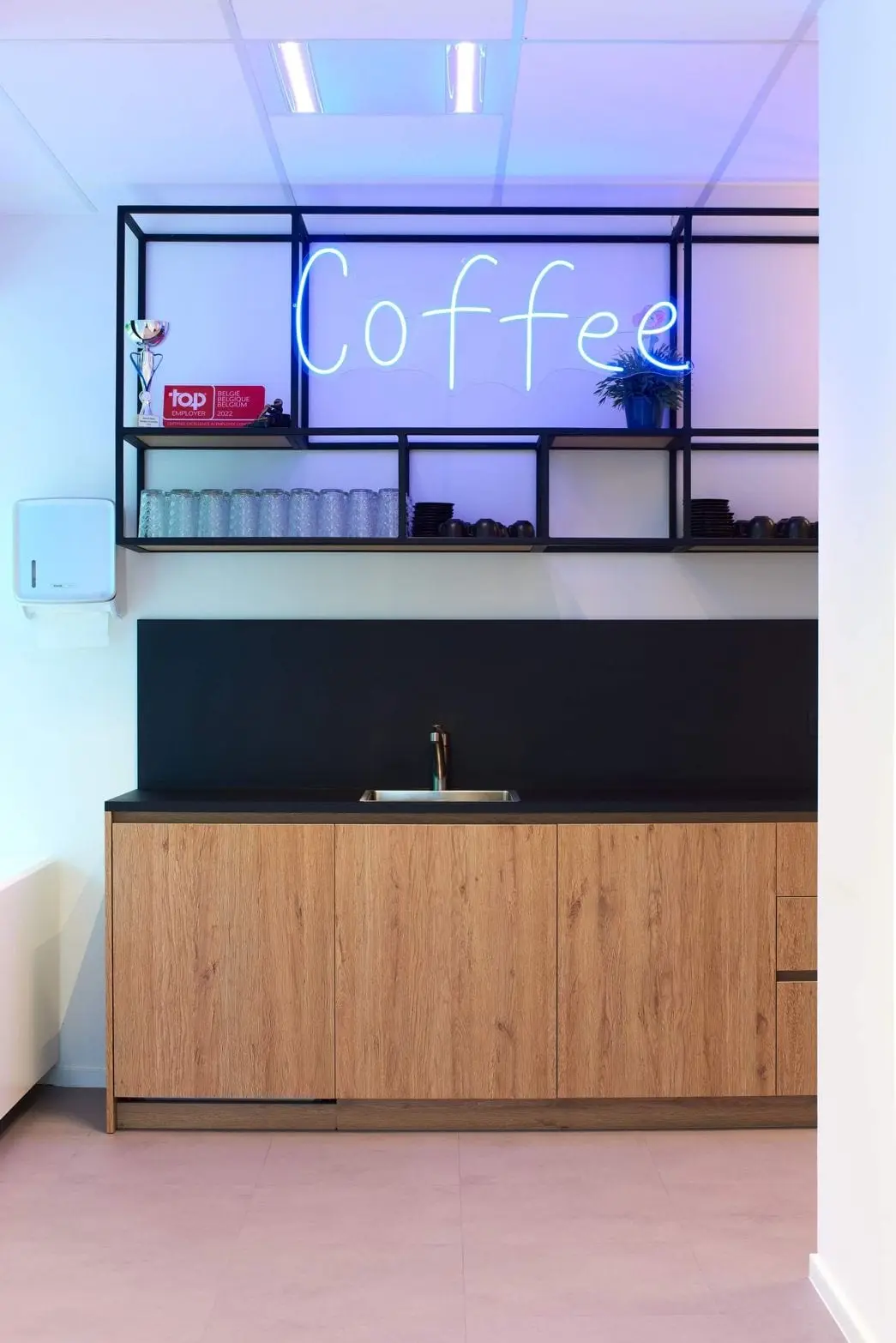 Poste de travail et plantes vertes dans un bureau aménagé à Diegem · aménagement de bureaux